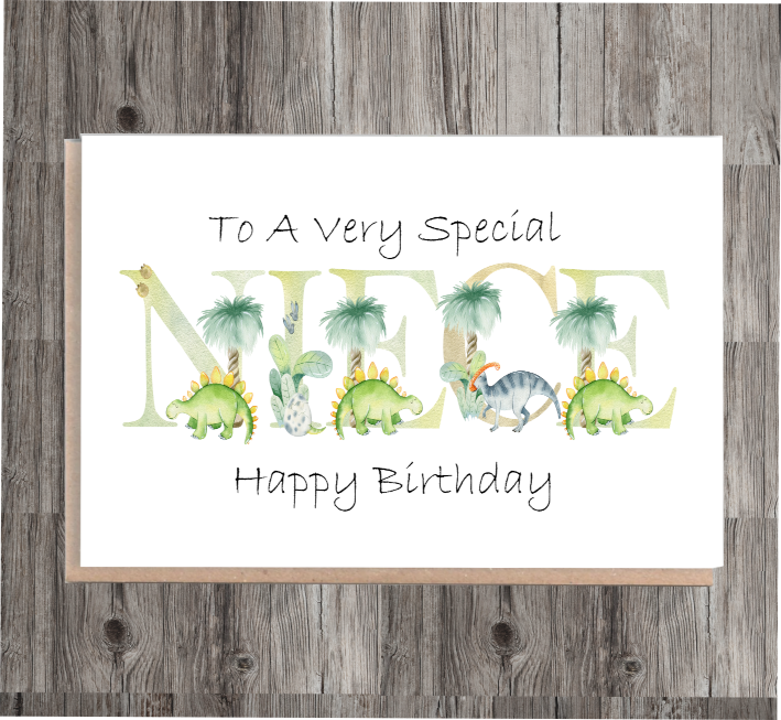 Niece Dinosaur Birthday Card, Card for Niece, Dinosaur Birthday - Click Image to Close